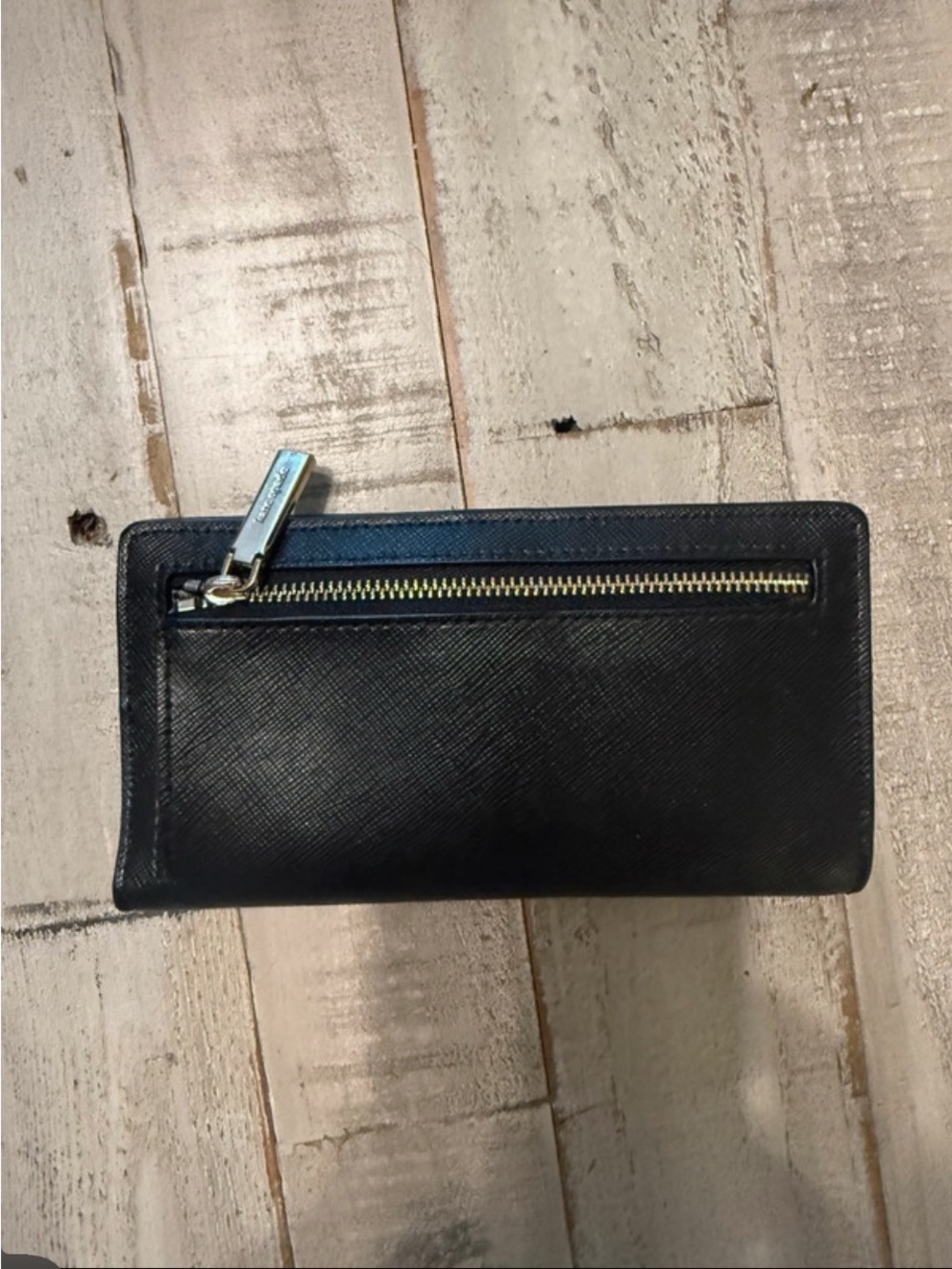 kate spade black saffiano continental zip wallet with gold logo - Picture 2 of 3